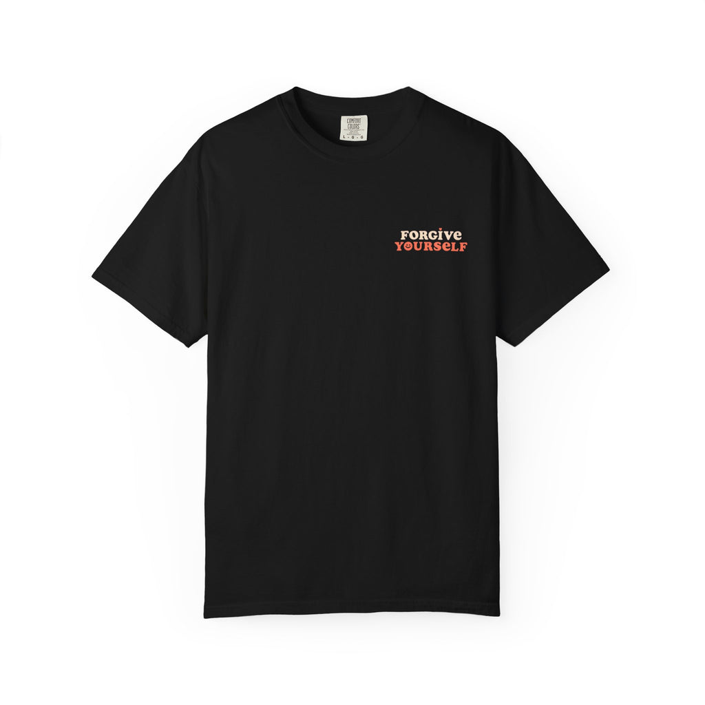 Retro Floral Graphic Tee — "Forgive Yourself" Chest Script