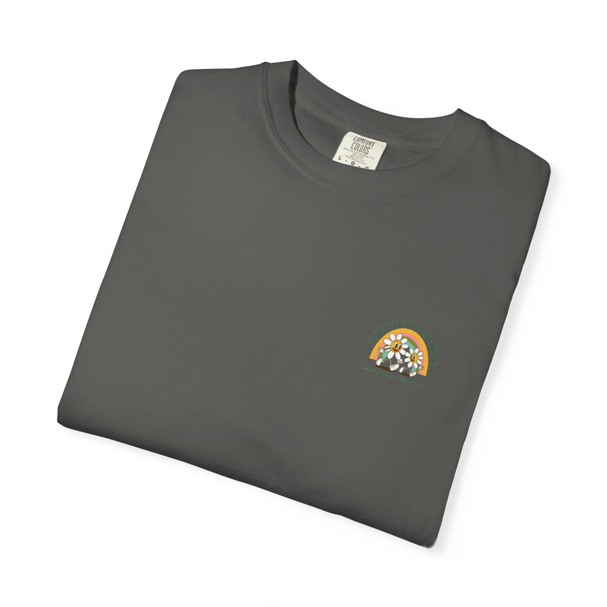 Letting Go Floral Graphic T-Shirt — "May the Petals Teach Me" Cartoon Daisy Tee