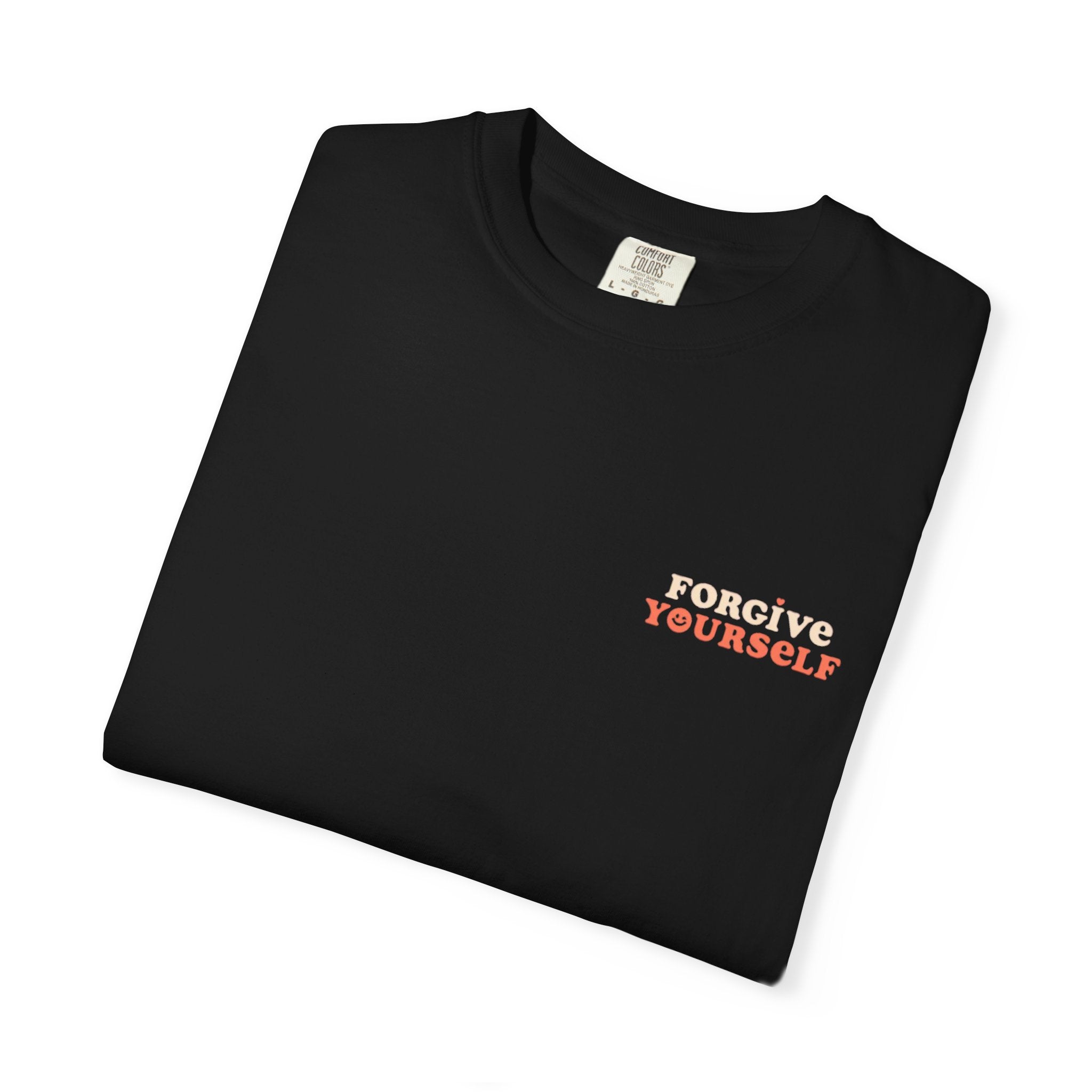 Retro Floral Graphic Tee — "Forgive Yourself" Chest Script