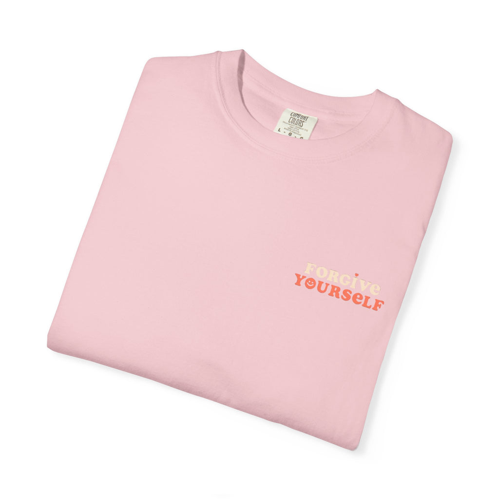 Retro Floral Graphic Tee — "Forgive Yourself" Chest Script