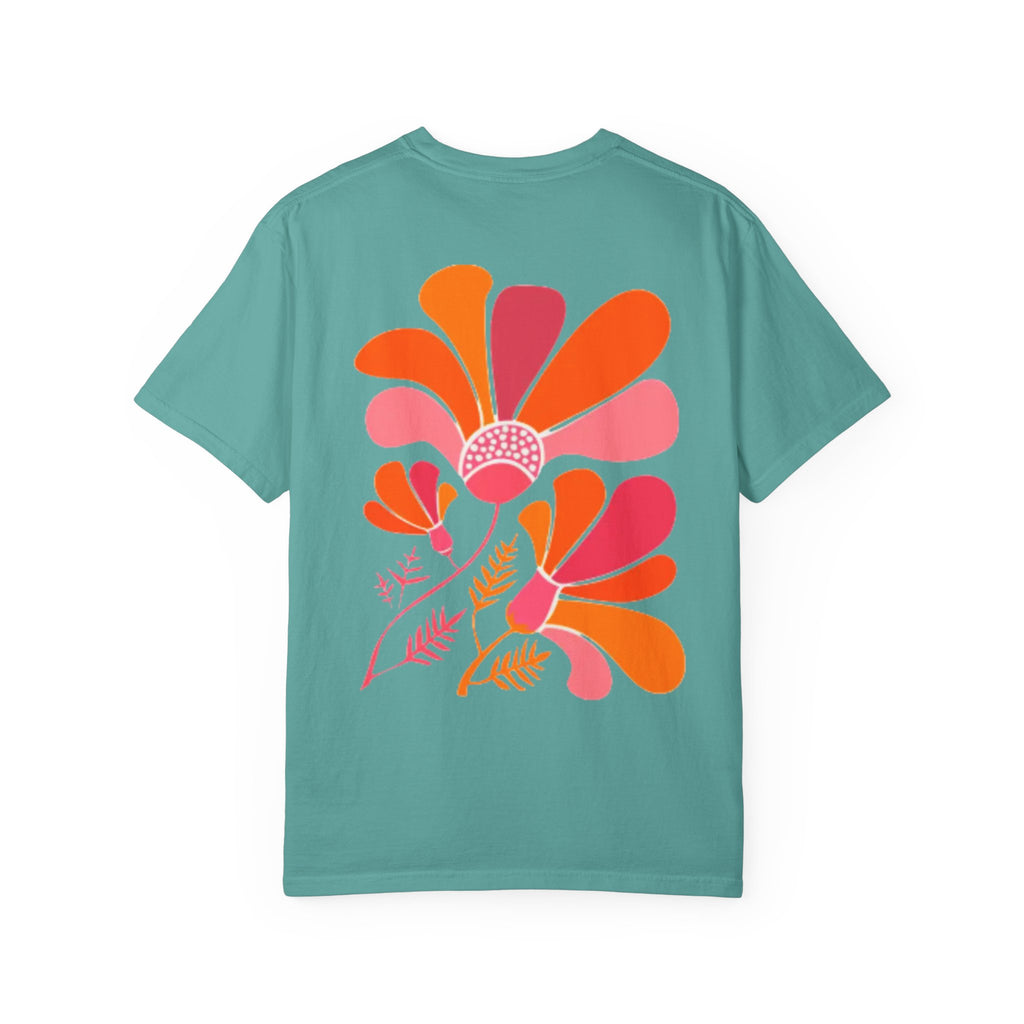 Retro Floral Graphic Tee — "Forgive Yourself" Chest Script