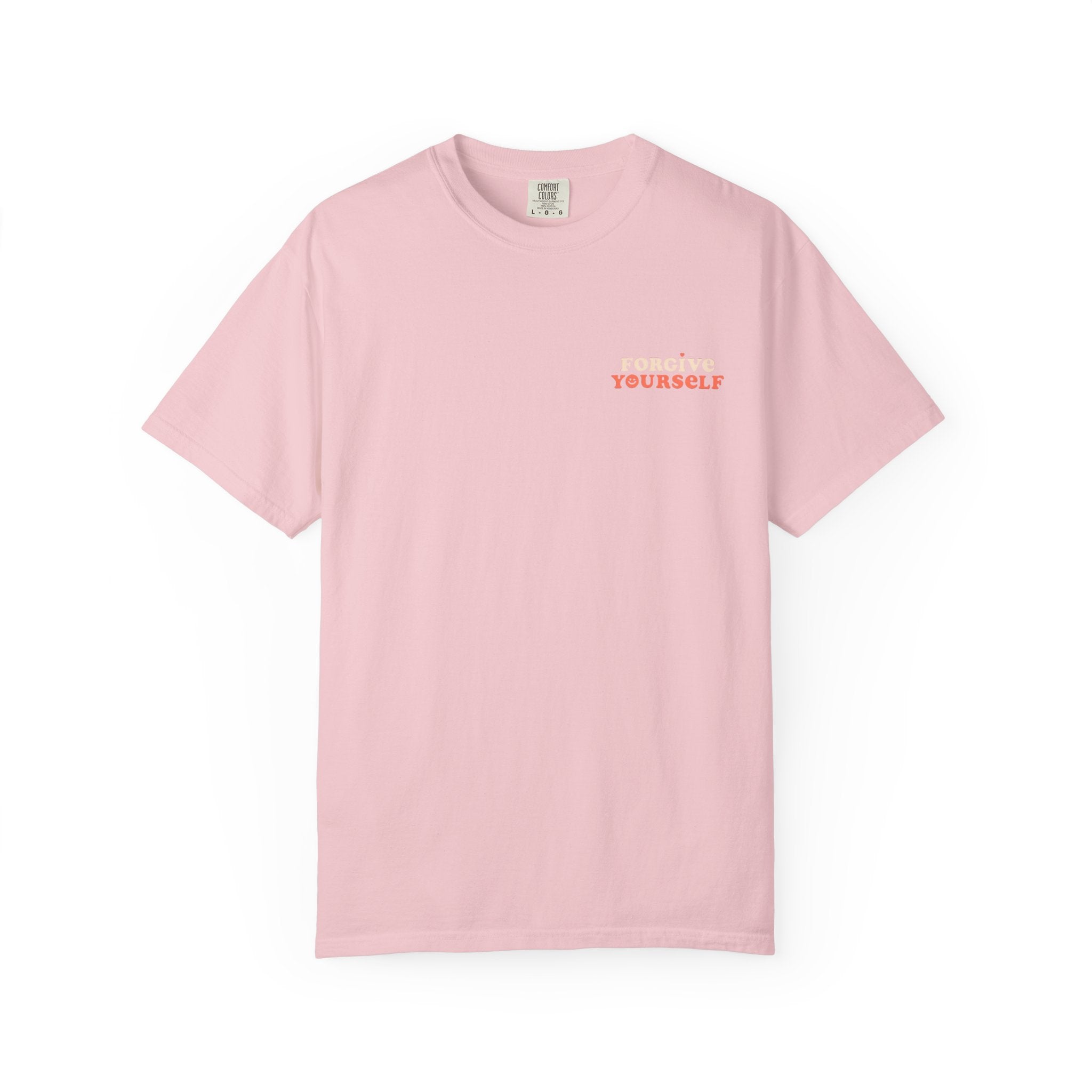 Retro Floral Graphic Tee — "Forgive Yourself" Chest Script