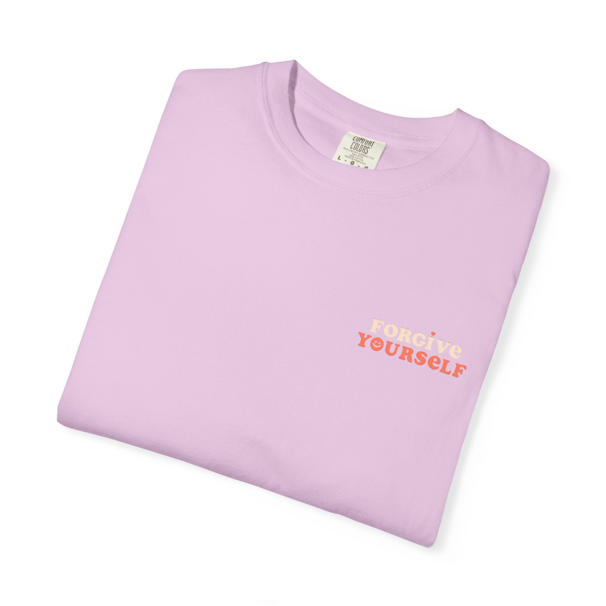 Retro Floral Graphic Tee — "Forgive Yourself" Chest Script