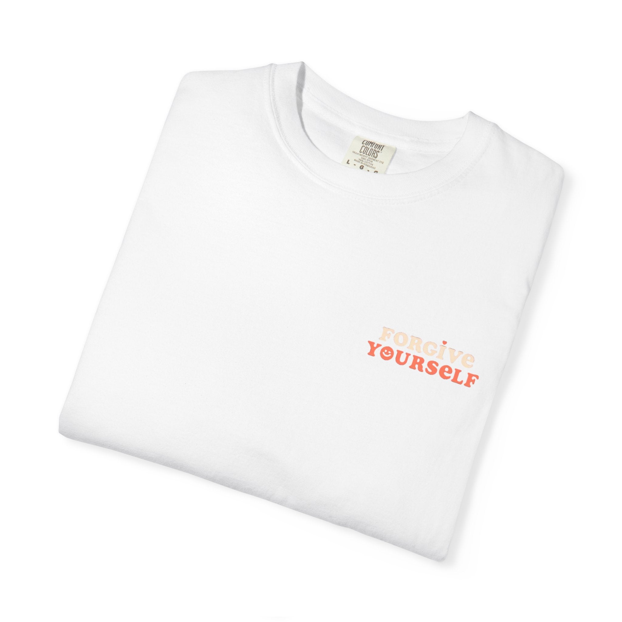 Retro Floral Graphic Tee — "Forgive Yourself" Chest Script