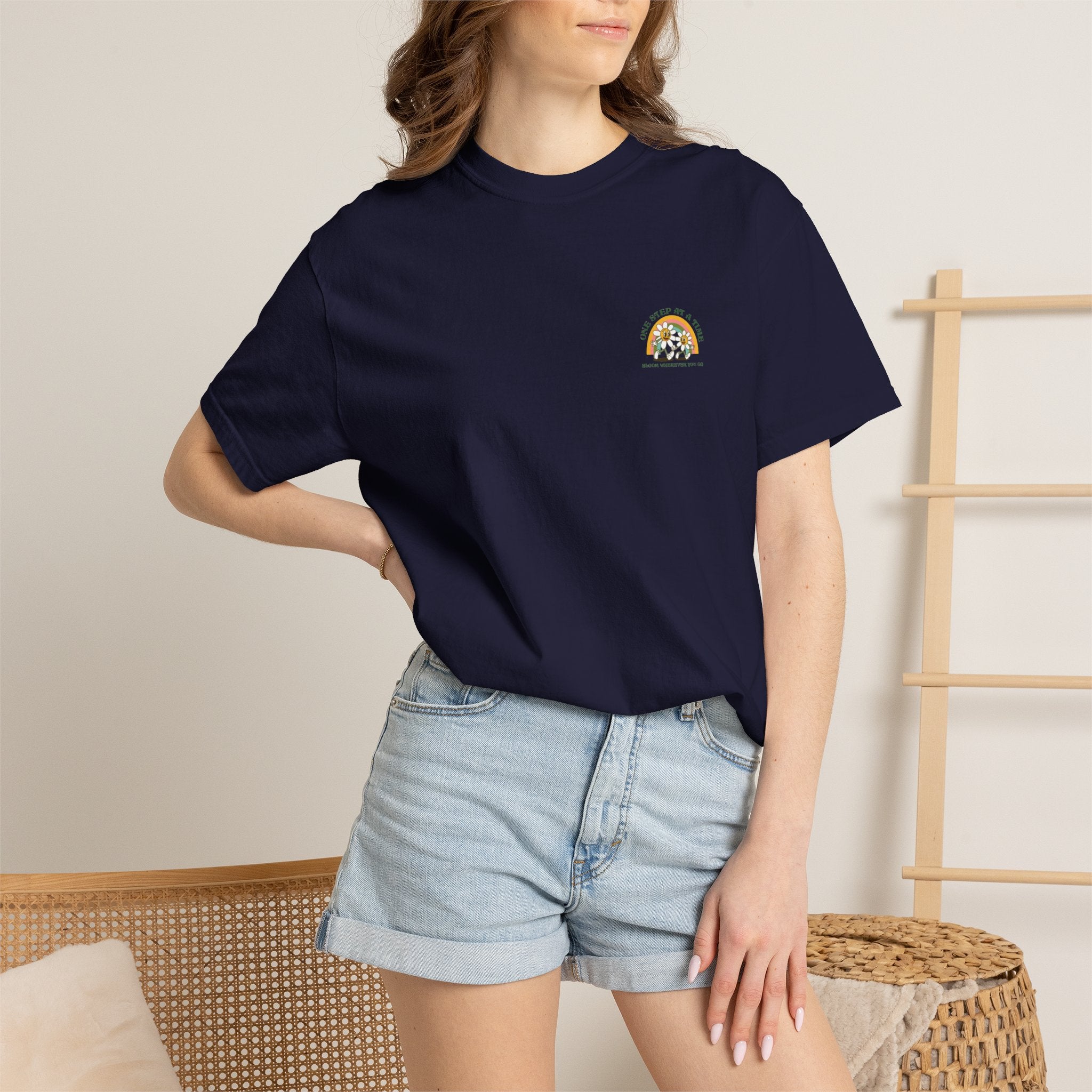 Letting Go Floral Graphic T-Shirt — "May the Petals Teach Me" Cartoon Daisy Tee