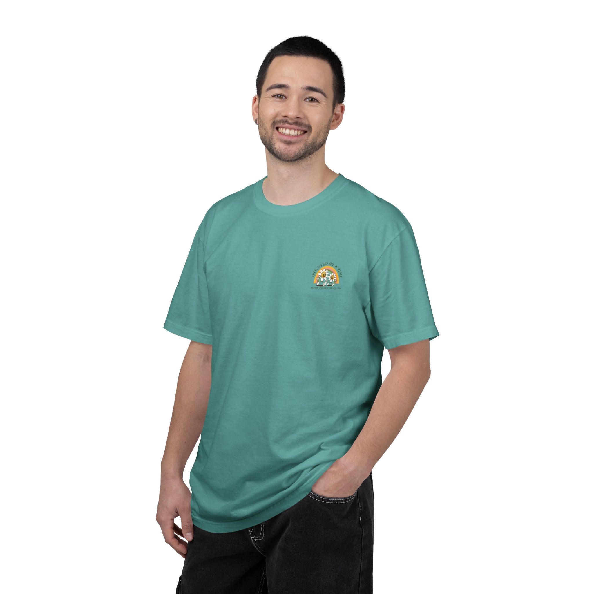 Letting Go Floral Graphic T-Shirt — "May the Petals Teach Me" Cartoon Daisy Tee