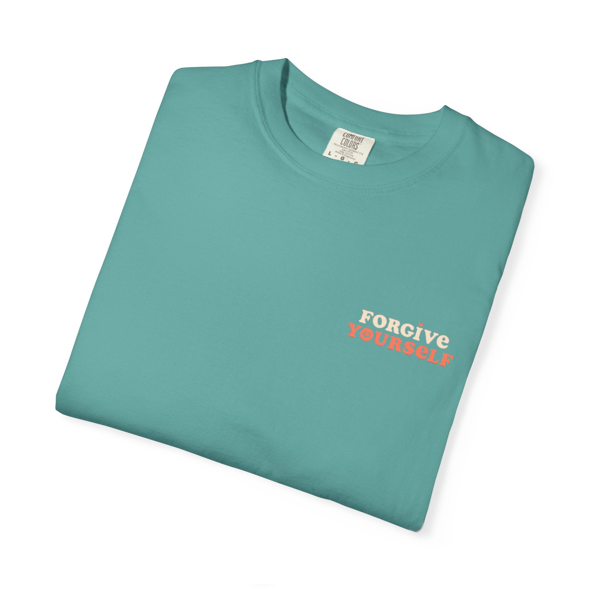 Retro Floral Graphic Tee — "Forgive Yourself" Chest Script
