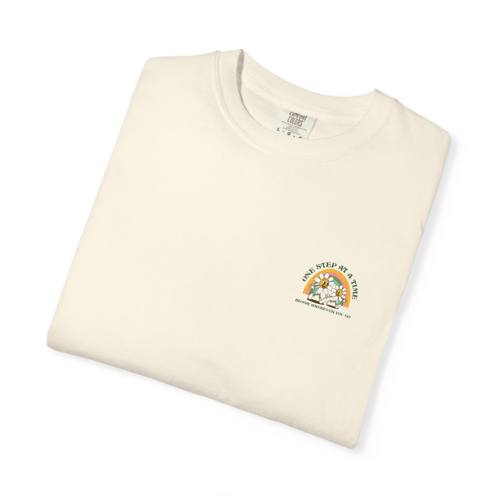 Letting Go Floral Graphic T-Shirt — "May the Petals Teach Me" Cartoon Daisy Tee