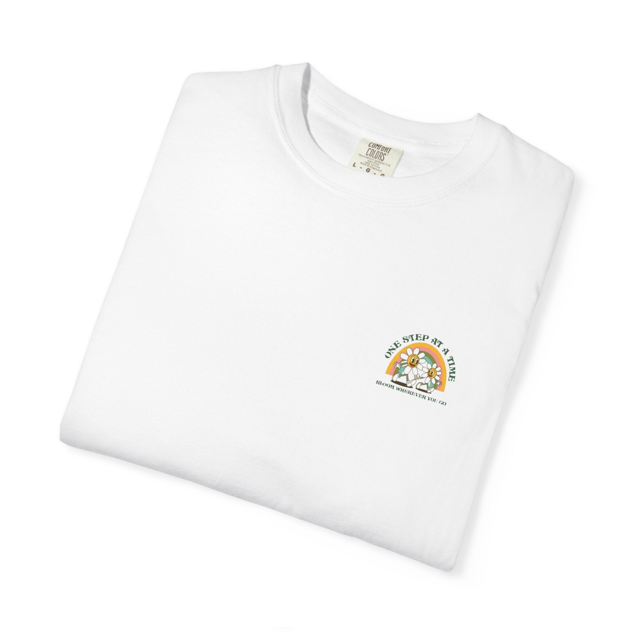 Letting Go Floral Graphic T-Shirt — "May the Petals Teach Me" Cartoon Daisy Tee