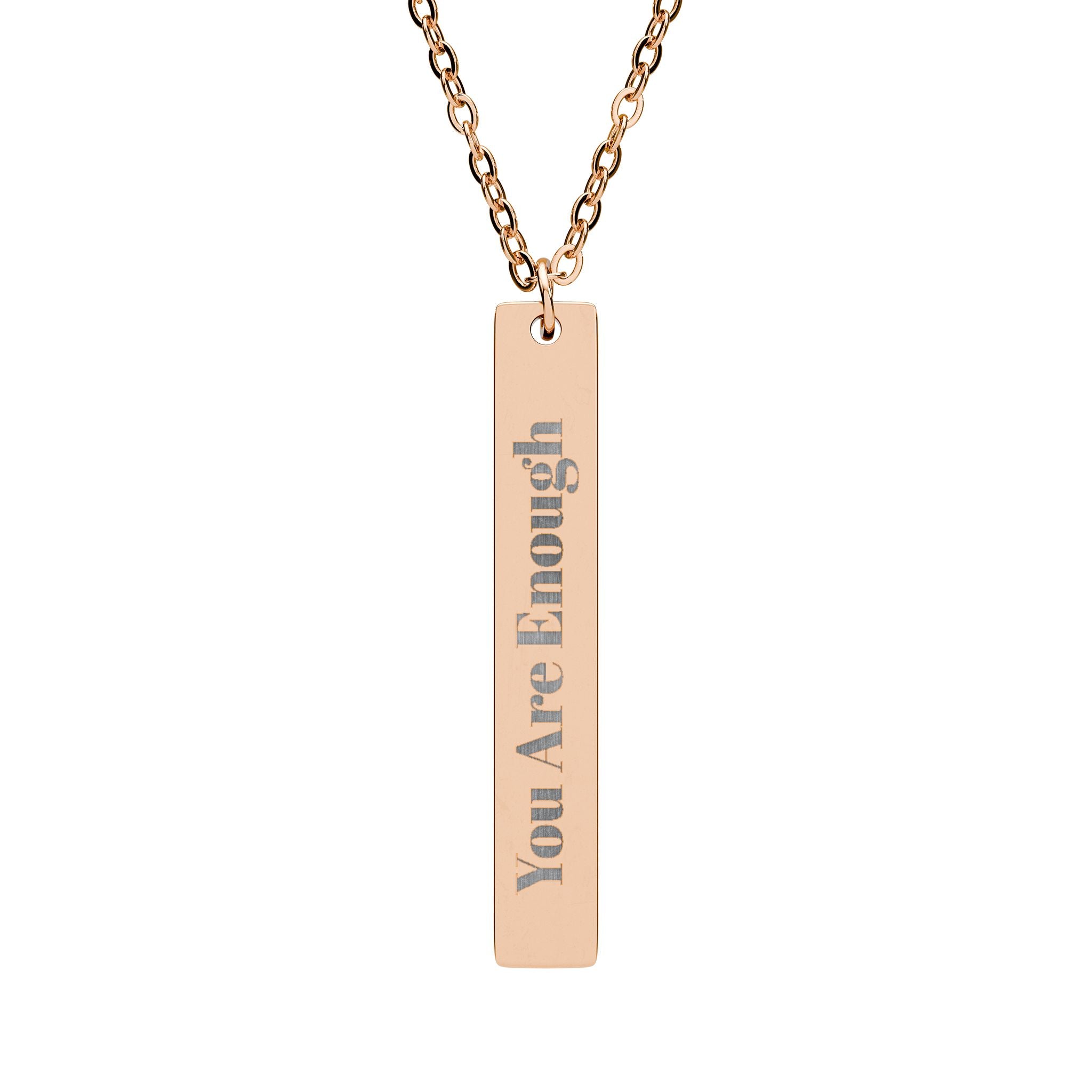 Engraved Vertical Bar Necklace — "You Are Enough" Personalized Pendant