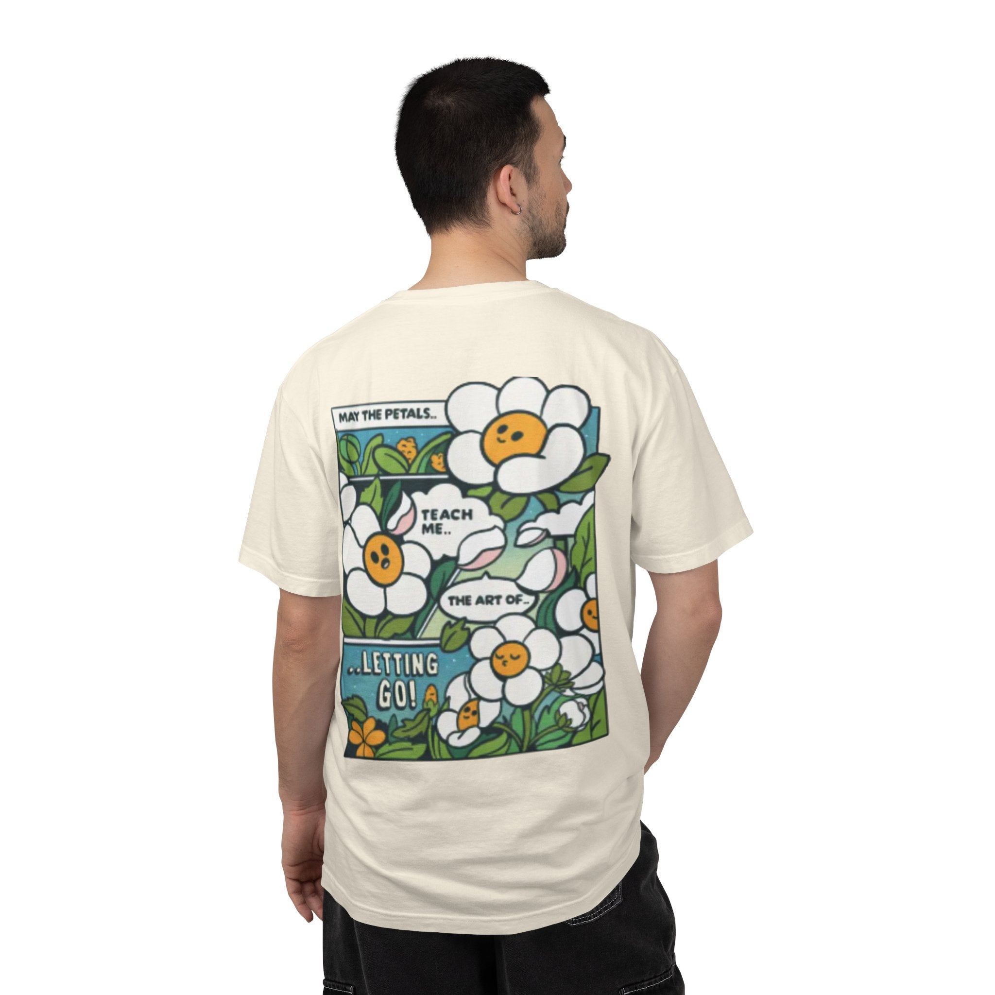 Letting Go Floral Graphic T-Shirt — "May the Petals Teach Me" Cartoon Daisy Tee