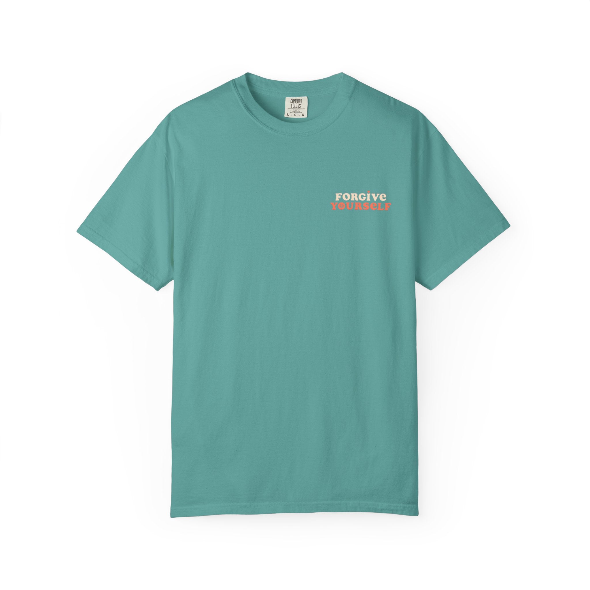 Retro Floral Graphic Tee — "Forgive Yourself" Chest Script