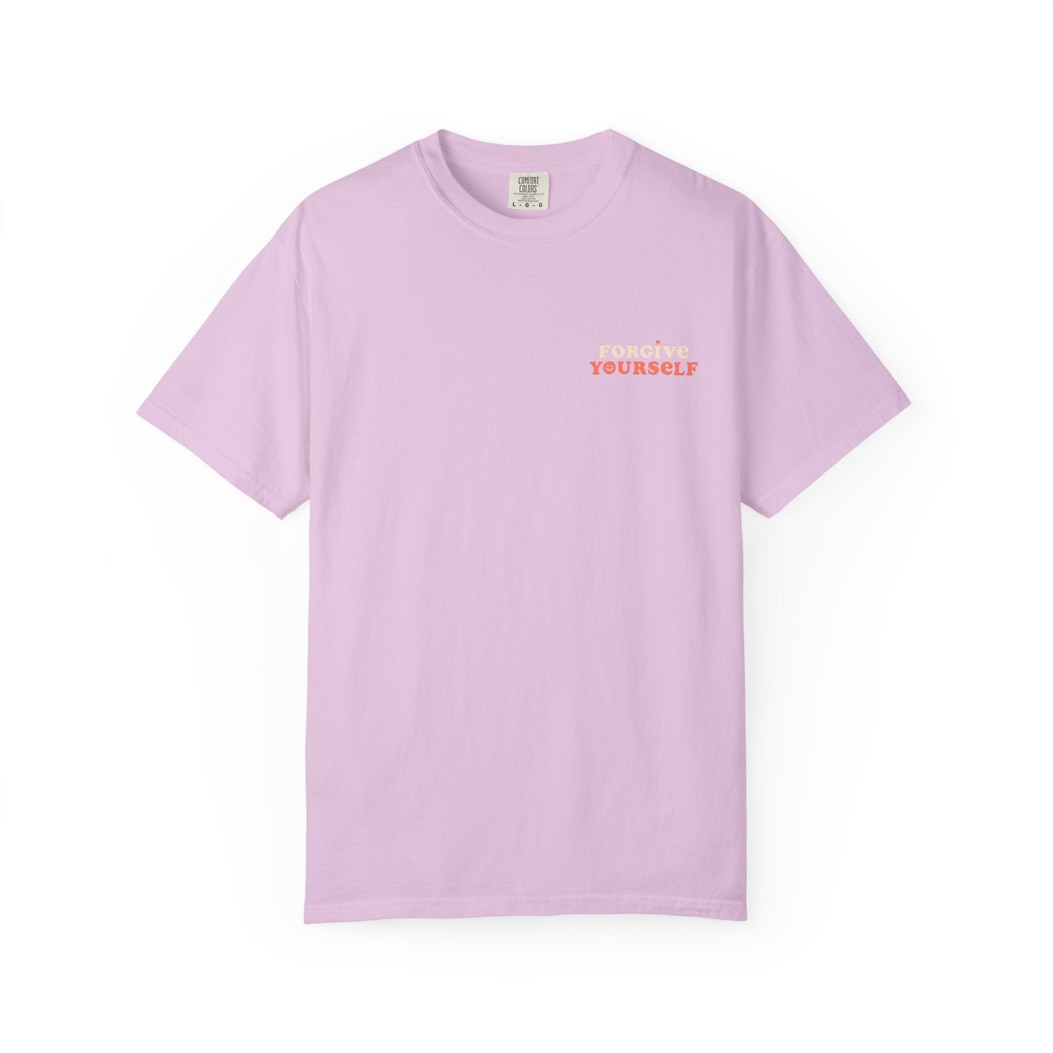 Retro Floral Graphic Tee — "Forgive Yourself" Chest Script