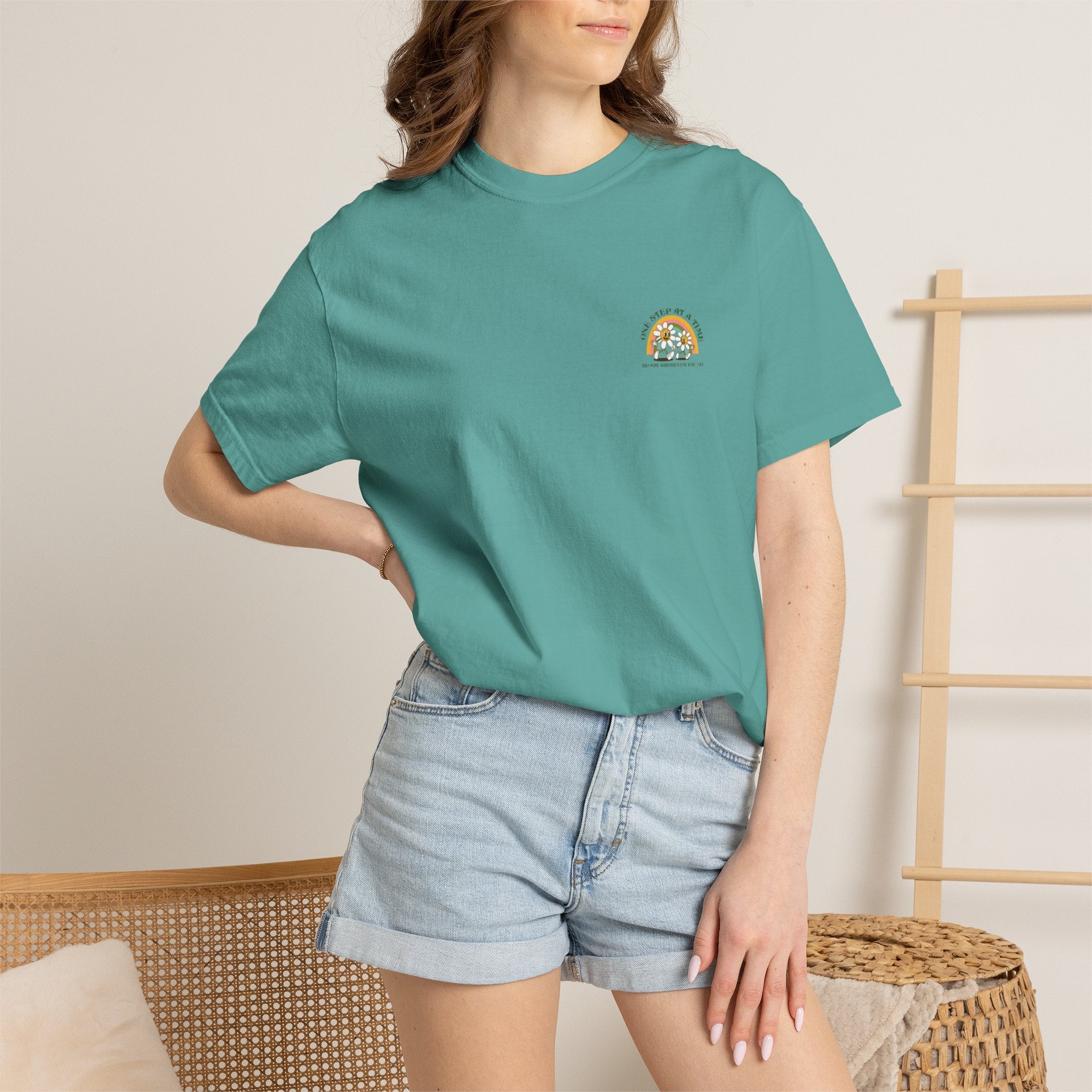 Letting Go Floral Graphic T-Shirt — "May the Petals Teach Me" Cartoon Daisy Tee