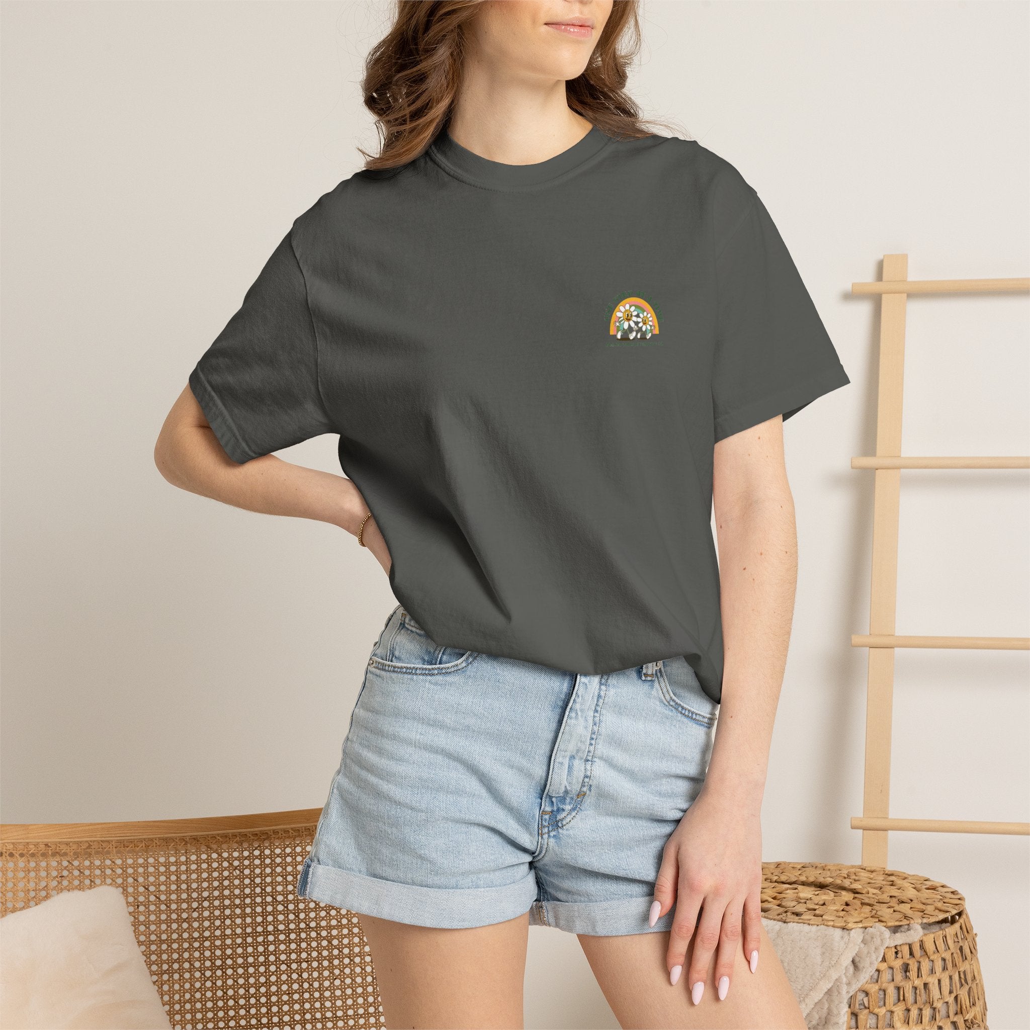 Letting Go Floral Graphic T-Shirt — "May the Petals Teach Me" Cartoon Daisy Tee