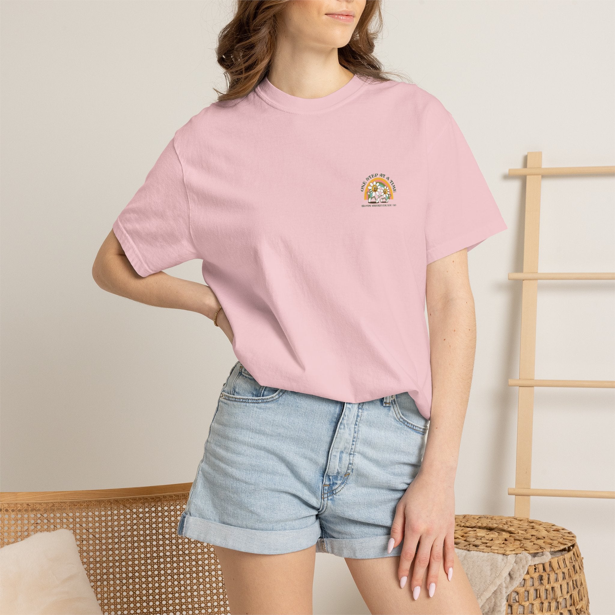 Letting Go Floral Graphic T-Shirt — "May the Petals Teach Me" Cartoon Daisy Tee